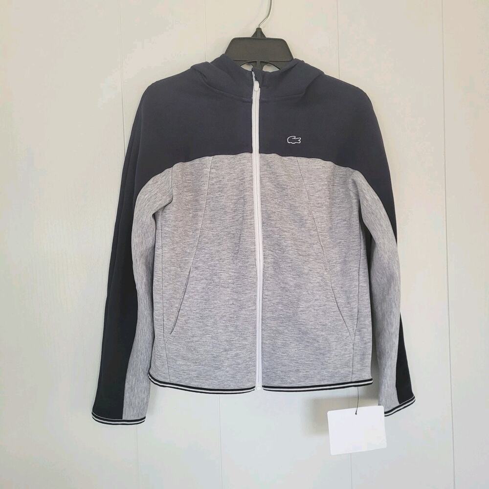 Lacoste Unisex Kid's Branded Logo Hooded Zip-up Sweatshirt Grey Navy 10 years